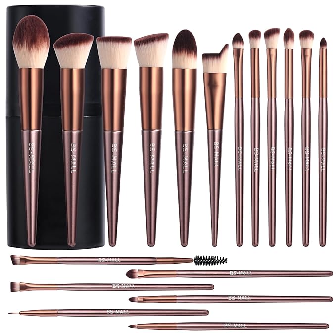 BS-MALL Makeup Brush Set 18 Pcs Premium Synthetic Foundation Powder Concealers Eye shadows Blush Makeup Brushes with black case (B-Brown)-FemmiqueWomen