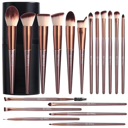 BS-MALL Makeup Brush Set 18 Pcs Premium Synthetic Foundation Powder Concealers Eye shadows Blush Makeup Brushes with black case (B-Brown)-FemmiqueWomen