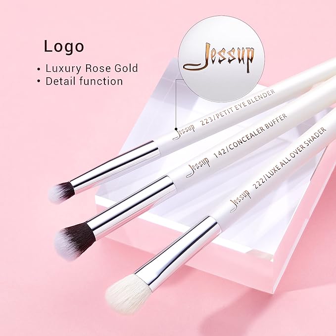 Jessup Small Eye Makeup Brush Set Professional 15pcs White/Silver Premium Natural-synthetic Eye Shadow Blending Concealer Eye & Brow Liner Brushes, T237-FemmiqueWomen