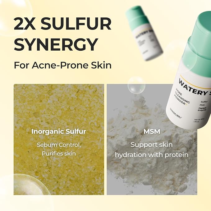 Watery Sulfur Pore Cleansing Powder, Korean Enzyme & Rice Powder & PHA Face Wash for Blackhead Removal, Sensitive and Acne-Prone Skin, Radiant Glow, Bumpy skin (1.76 oz / 50g)-FemmiqueWomen