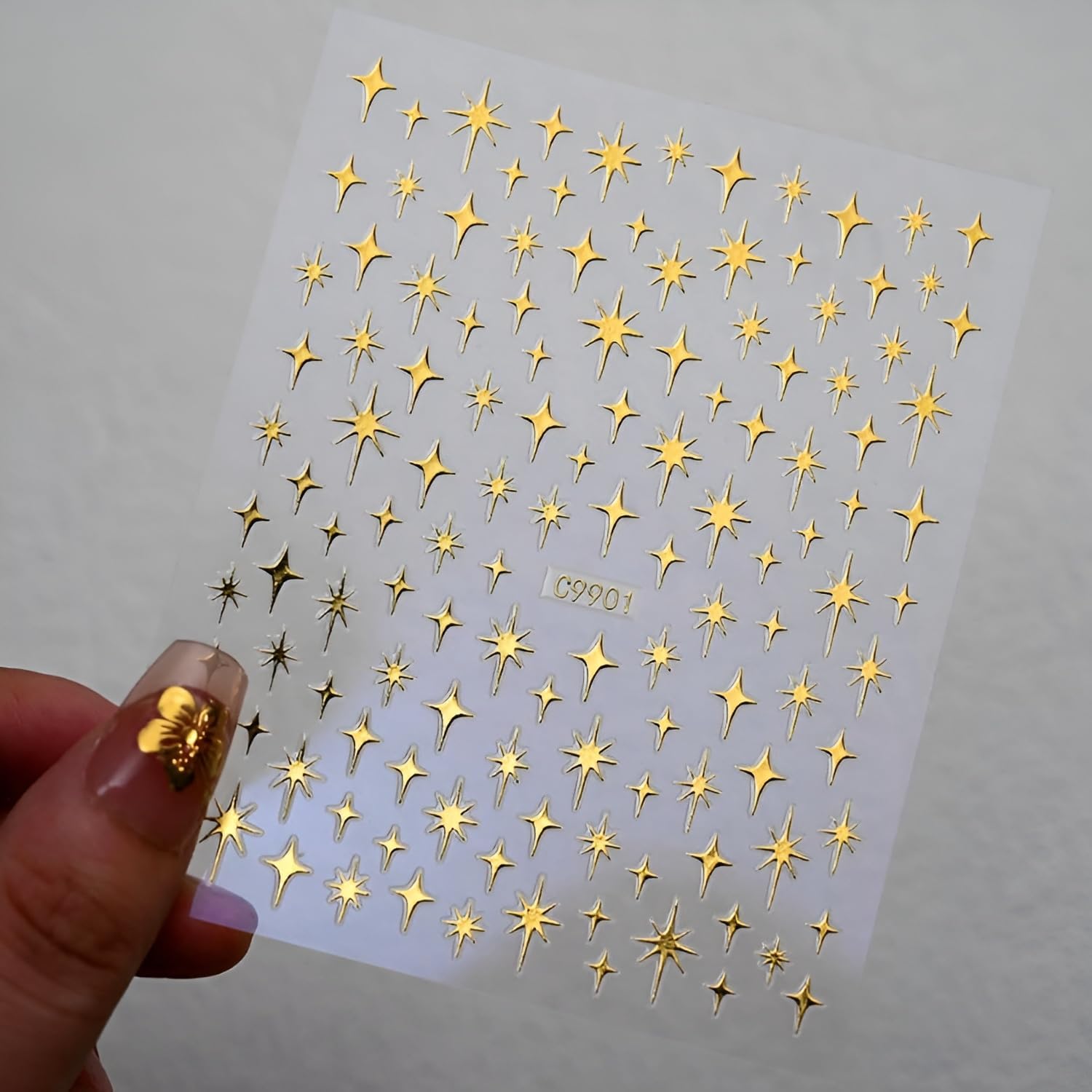 12 Sheets Gold Nail Art Stickers Decals 3D Self Adhesive Letter Heart Nail Decals,Flower Star Nail Stickers,Gold Nail Stickers for Nail Art,Nails Supplies for Women Girls-FemmiqueWomen