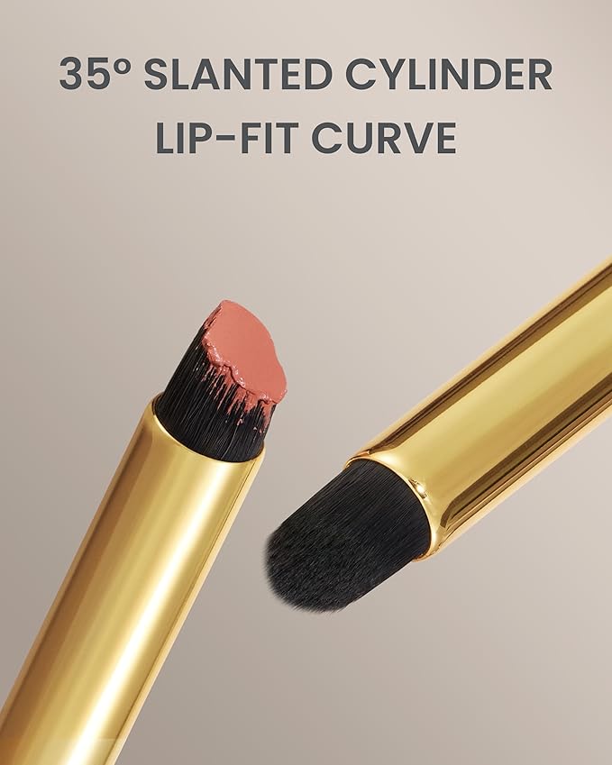 Desert Oak Series VelvetSlant Lip Artist - 45° Slanted Lip Brush for Gradient & Feathered Lips, Ultra-Soft Vegan Nylon, Bubinga Wood Handle (CM 198)-FemmiqueWomen