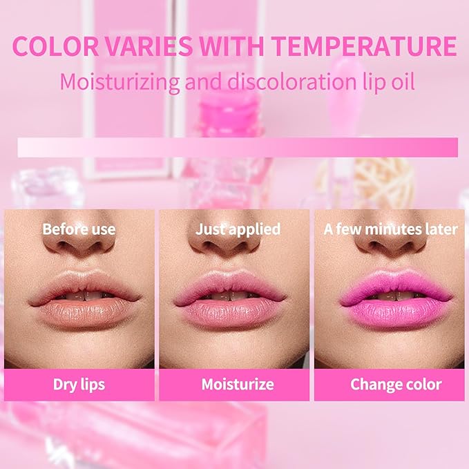 2pc Magic Color Changing Lip Oil, Hydrating Lip Glow Oil Plumping Gloss Tinted Lip Balm Transparent Moisturizing Toot Lip Care-FemmiqueWomen