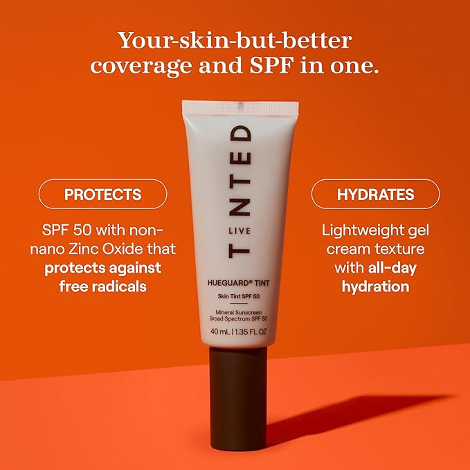 Live Tinted Hueguard Skin Tint SPF 50 - Tinted Mineral Sunscreen with Light-Medium Buildable Coverage With a Hydrating and Radiant Finish - Water and Sweat Resistant, 1.35 fl oz - Shade 06-FemmiqueWomen