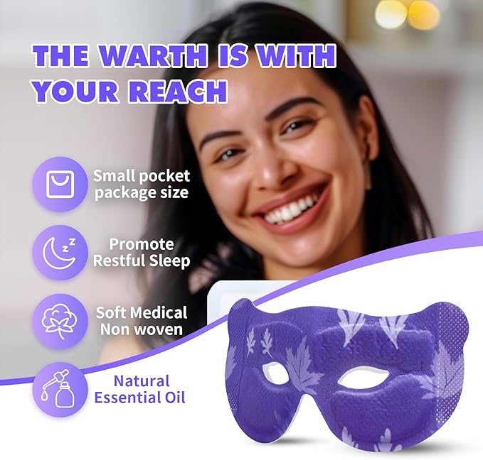 18 Packs Lavender Steam Eye Masks for Dry Eyes 40 Mins Warm Eye Mask Heated Eye Mask Reduce Puffiness Dark Circles Travel Essentials Eye Masks for Sleep Disposable(Lavender,Hollow)-FemmiqueWomen