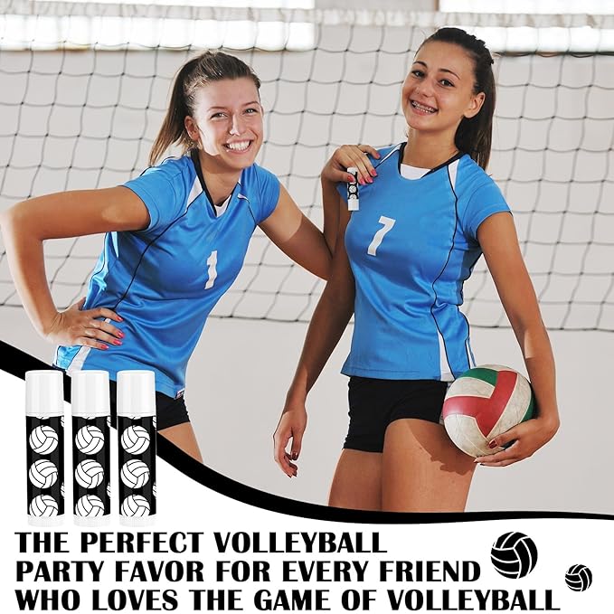 24 Pcs Volleyball Lip Balm Volleyball Team Gifts Volleyball Party Favors Volleyball Lip Balm Gift for Volleyball Team Volleyball Party Guest Supplies (Black)-FemmiqueWomen