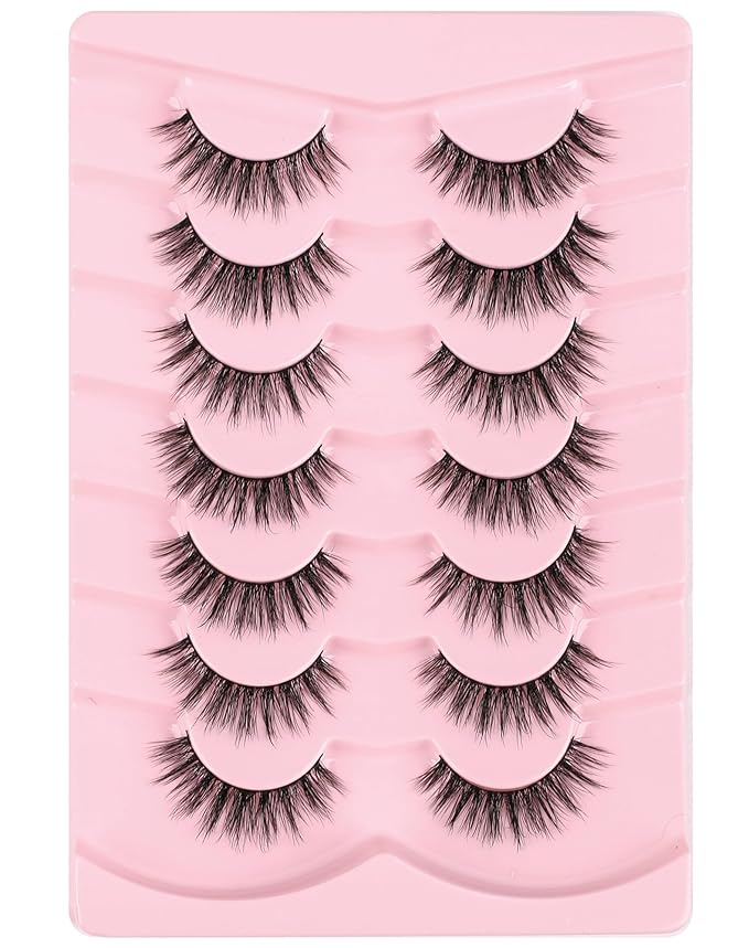 Wispy Mink Lashes Fluffy Lashes Natural Look C Curl False Eyelashes Natural Fake Lashes Wispies Eyelashes Short Eye Lashes Pack 7 Pairs-FemmiqueWomen