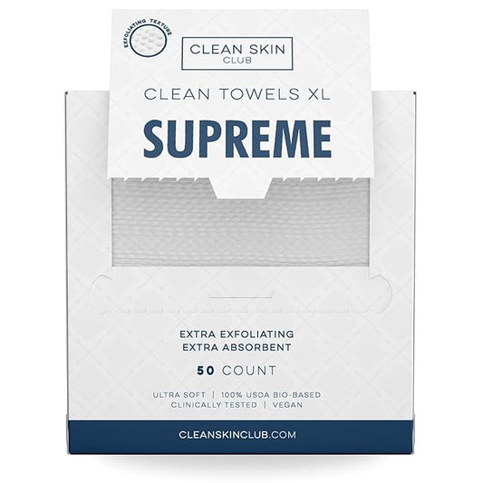 Clean Skin Club Clean Towels XL™ Supreme, 100% USDA Biobased Dermatologist Approved Face Towel, Gentle Exfoliation, Disposable Facial Washcloth, Makeup Remover Dry Wipes, 50 Count-FemmiqueWomen