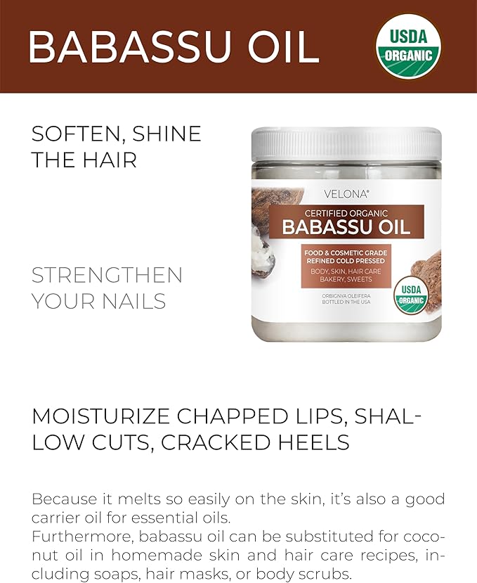 velona Babassu Oil USDA Certified Organic - 16 Fl Oz | 100% Pure and Natural Carrier Oil | Refined, Cold Pressed | Face, Hair, Body & Skin Care and Cooking | Use Today - Enjoy Results-FemmiqueWomen