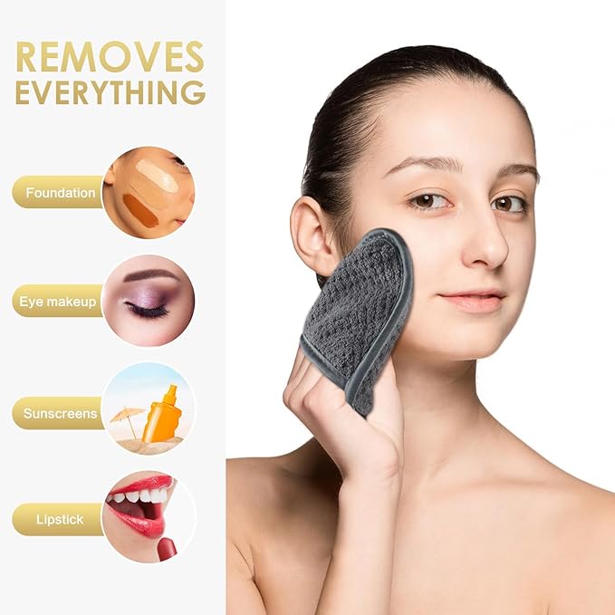 SINLAND Reusable Makeup Remover Pads For Face,Eye,Lips Microfiber Gentle Facial Cleansing Cloths for All Skin Types Friendly for Makeup Remover With Laundry Bag 5.1inchx3.93inch Gray Pack of 6-FemmiqueWomen