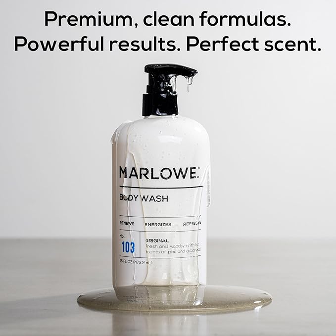 MARLOWE. No. 103 Body Wash 16 oz Pump, Original, Energizing & Refreshing Shower Gel with Willow Bark & Green Tea Extracts, Cleanses, Moisturizes, Smooths & Nourishes, Fresh Pine & Agarwood Scent-FemmiqueWomen