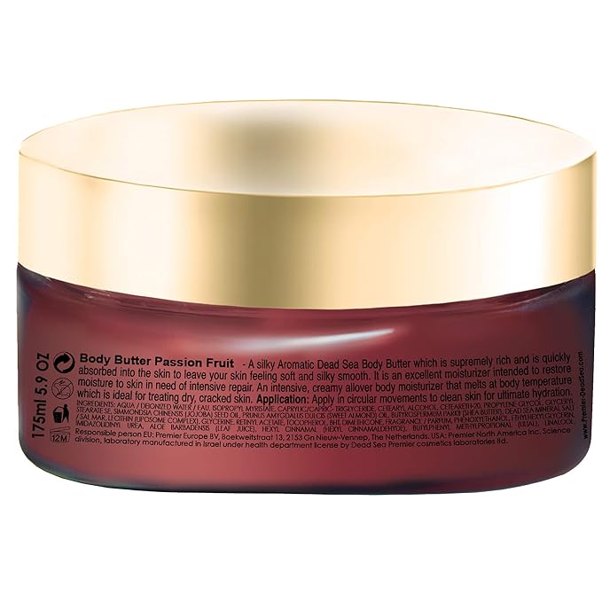 Premier Dead Sea Aromatic Body Butter – Passion Fruit, Hydrating Shea Body Butter for Women & Men, Moisturizing, Firming & Anti-Aging Cream for Dry Skin, Hand & Body, 5.95 Fl.oz-FemmiqueWomen