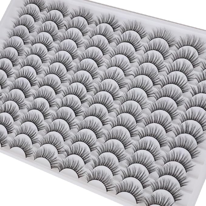 False Eyelashes 48 Pairs Faux Mink Lashes 14mm Wispy Lashes 3D Fluffy Cat Eye Lashes Pack Bulk Wholesale Strip Lashes(style 48-020)-FemmiqueWomen
