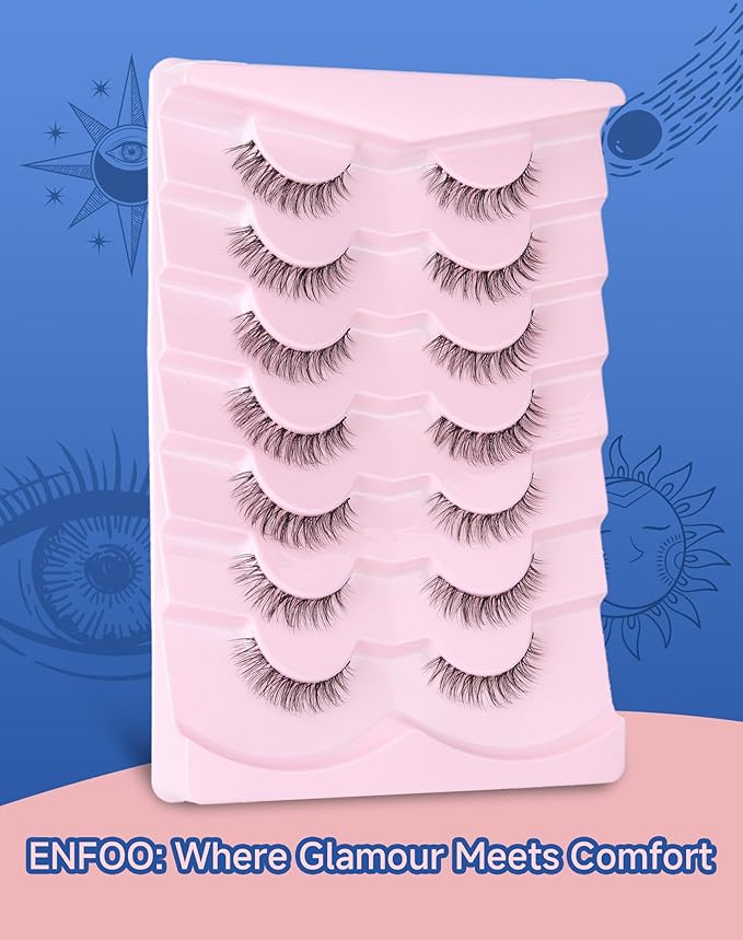 Clear Band Lashes Short Everyday Wispy False Eyelashes Natural Look Flared Strip Eyelash Small Lash Soft Fluffy Pack 7 Pairs SF-06-FemmiqueWomen