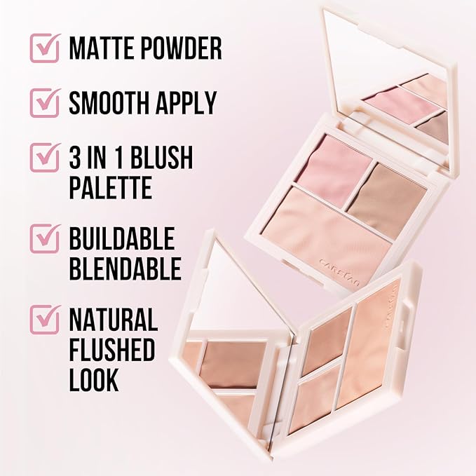 3 Colors Blush Palette For Cheek Makeup, Matte Blush Powder Blendable Face Blush,12H Longlasting, Lightweight, Smooth Pink Blush, Wonderland Pink, 0.37Oz-FemmiqueWomen