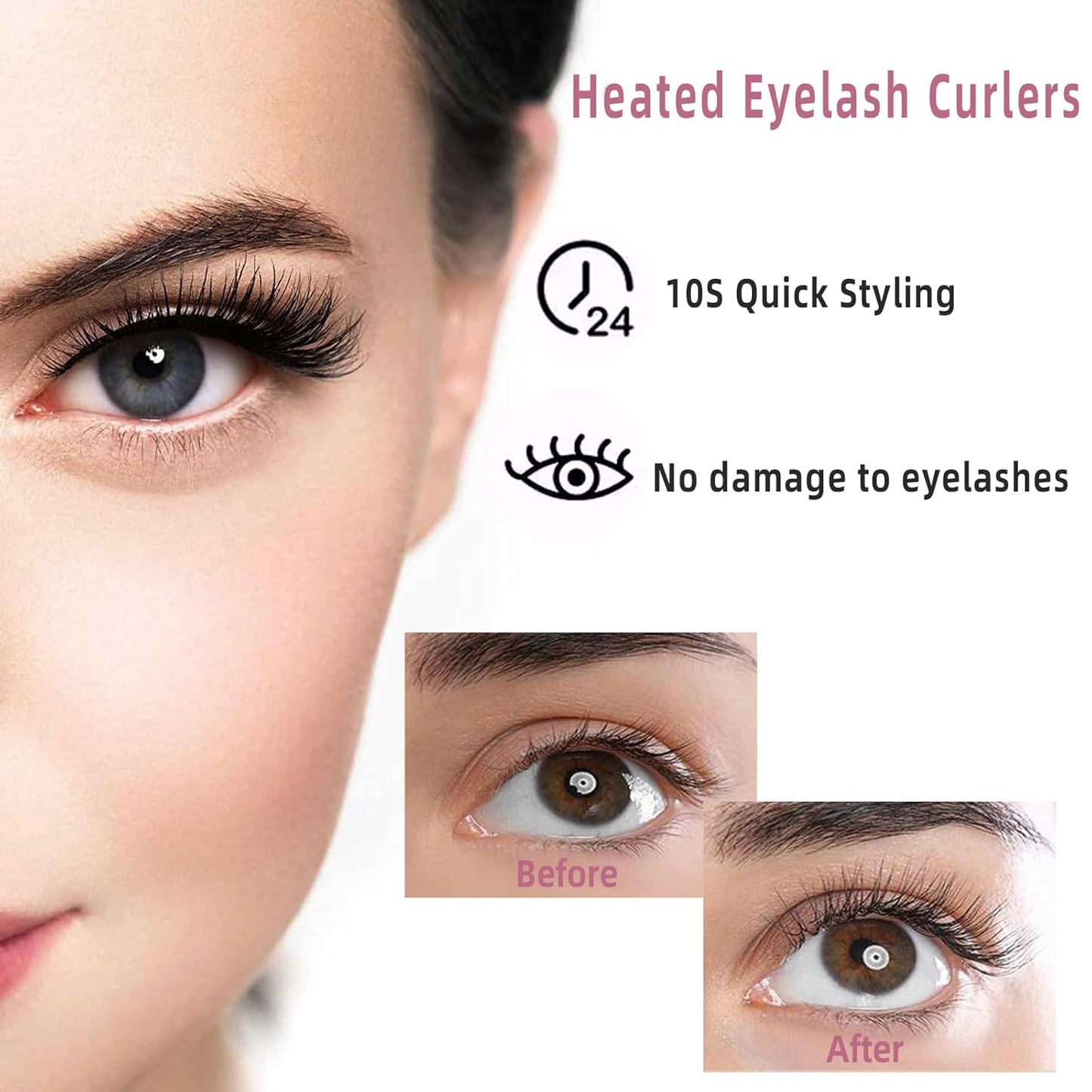 Pinkiou Heated Eyelash Curler for Women USB Rechargeable Lash Curler Long Lasting Ironing Electric Eyelash Curler with Silcone Pad Replacable Great Makeup Tools for Her-FemmiqueWomen