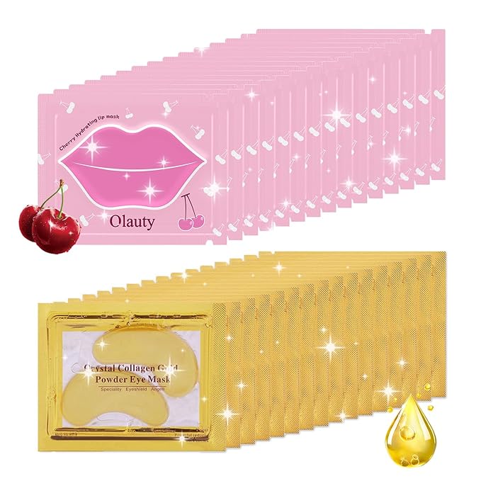 30 Pairs Lip Mask & Eye Mask, 24K Gold Gel Crystal Collagen Eye Pads for Puffy Eyes, Effectively Moisturizing the Lip & Eye Skin, Under Eye Patches for Dark Circles, Eye Bags, Wrinkles and Fine Lines-FemmiqueWomen