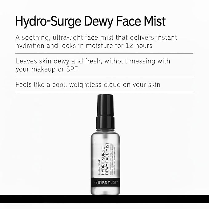 The INKEY List Hydro-Surge Dewy Face Mist 2.6 fl oz, Hydration Boosting Spray, Fragrance-Free & Alcohol-Free, Gentle Formula for Sensitive Skin, On-The-Go Application, Vegan Friendly-FemmiqueWomen