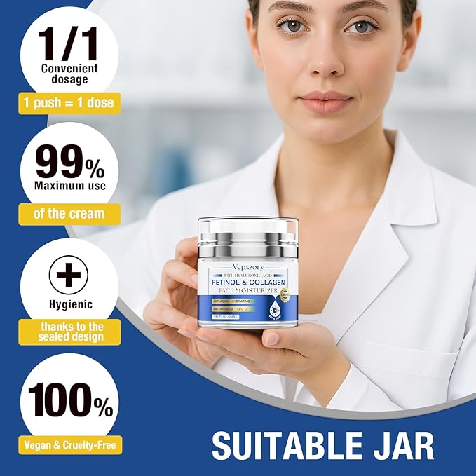 Face Moisturizer Retinol Cream For Face, Collagen Anti Aging Face Cream, Day-Night Neck Cream With Hyaluronic Acid, Wrinkle Cream For Women & Men Reduces Wrinkles, Dryness, 1.85 Fl. Oz-FemmiqueWomen