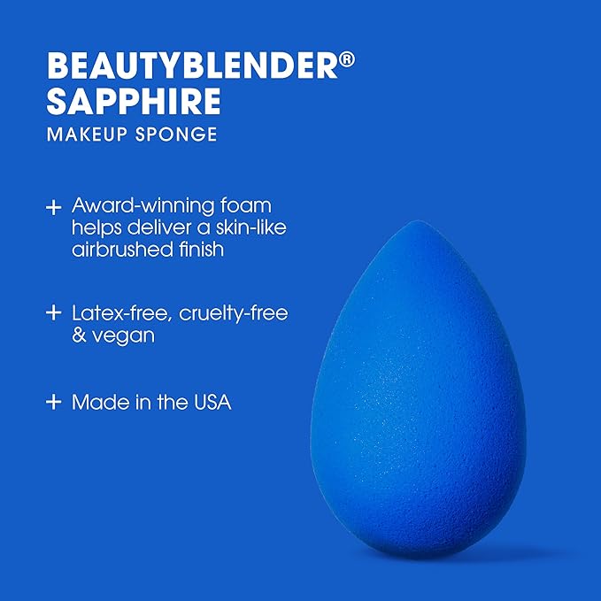 Beautyblender® | Sapphire Beauty Blender Makeup Sponge, Super-Soft Foam Easily Blends Foundations, Powders & Creams, Made in USA, Reusable, Washable, Streak Free Application, Vegan, Cruelty Free-FemmiqueWomen