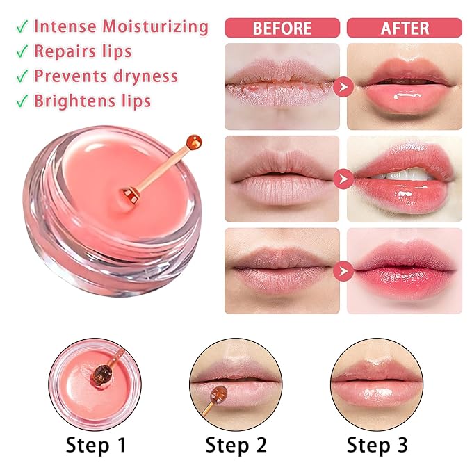 3 PCS Bee Lip Balm Honey Pot, Watermelon & Cherry & Strawberry Lip Mask Overnight Propolis Moisturizing Lip Balm Hydrating Prevention Dry and Crack Lip Scrubs Exfoliator Lip Wrinkle Care (Set C)-FemmiqueWomen