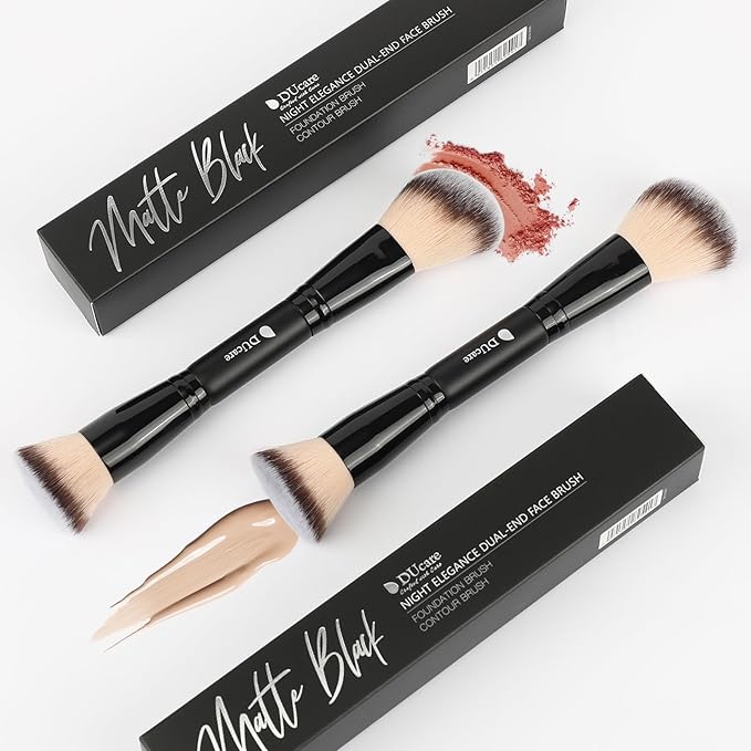 DUcare Foundation Brush Contour Bronzer Double Ended Makeup Brush for Blending Liquid Powder Concealer Cream Blush Buffe Black-FemmiqueWomen