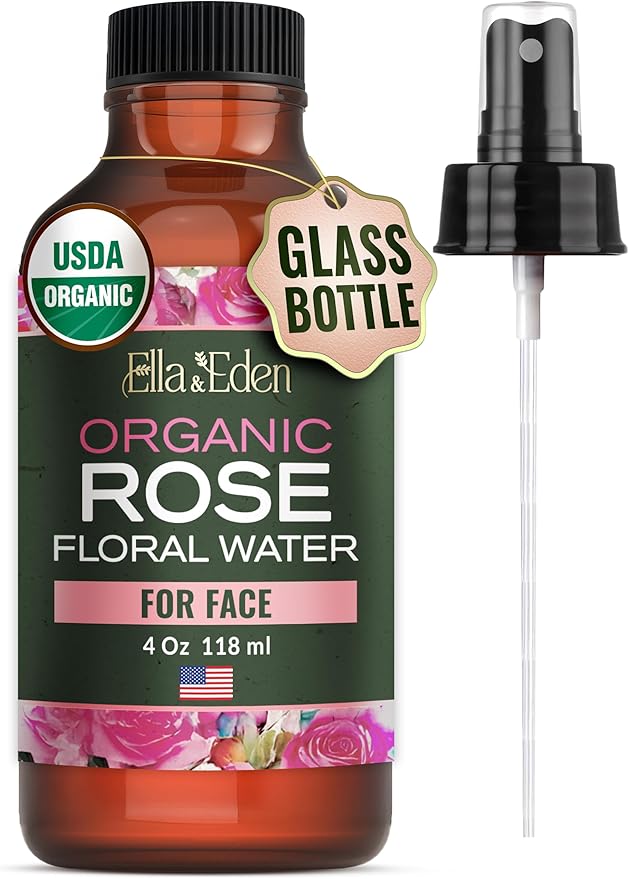 Ella & Eden Organic Rose Water Spray for Face, Hair 4 Fl Oz | USDA Certified 100% Pure Steam Distilled Hexane-Free | Hydrating, Refreshing Facial Mist for All Skin Types-FemmiqueWomen