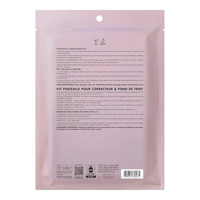 e.l.f. Complexion Perfection Brush Kit, 4-Piece Makeup Brush Set, Brushes For Foundations & Concealers, Vegan & Cruelty-Free-FemmiqueWomen