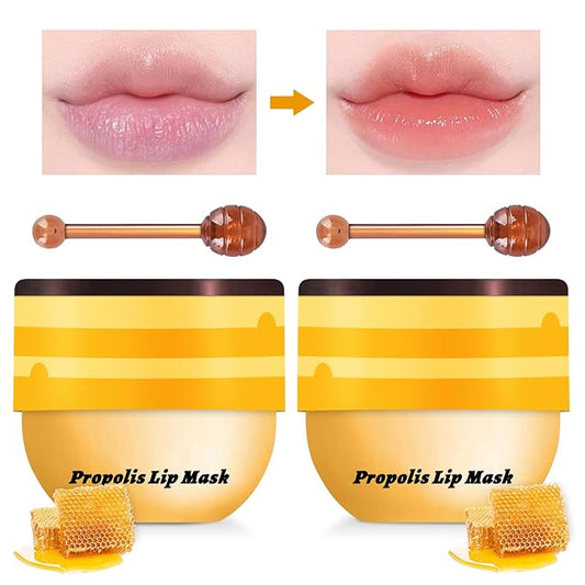 2PCS Lip Mask Overnight, Honey&Strawberry Moisturizing Repair Sleeping Lip Balm, Fade Lip Lines Bee Lip Balm, Hydrating &Prevention Dry and Crack Lip Scrubs Exfoliator (Honey & Honey)-FemmiqueWomen