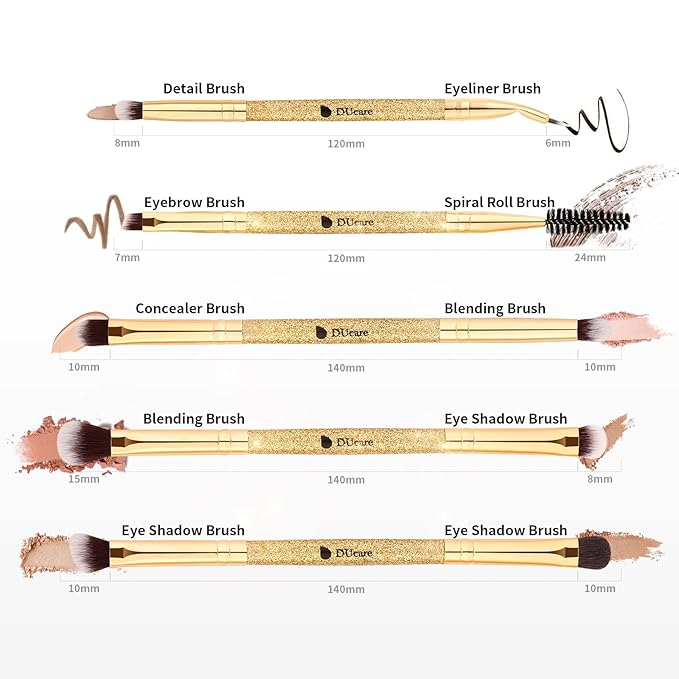 DUcare Eyeshadow Brushes Set Duo End Eye Makeup Brushes Professional Eyeshadow Brush set 5Pcs Travel Concealer Eyebrow Eyelash Eye Liners Blending-FemmiqueWomen