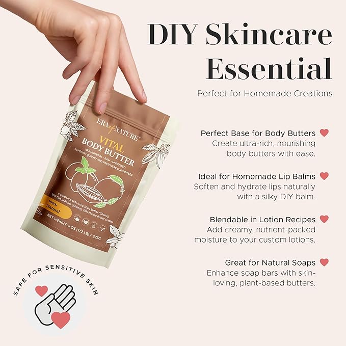 Era of Nature Organic Shea, Mango & Cocoa Body Butter – Raw, Unrefined, 100% Natural – Perfect Base for DIY Skincare, Body Butters, Lotions, Soaps & Lip Balms – Essential for Homemade Creations – 32oz-FemmiqueWomen