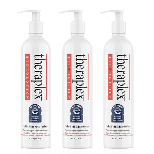 THERAPLEX Hydrolotion - Daily Skin and Body Moisturizer, No Parabens Or Preservatives, Noncomedogenic, and Hypoallergenic, Fragrance-Free, Dermatologist Recommended 3 Pack-FemmiqueWomen