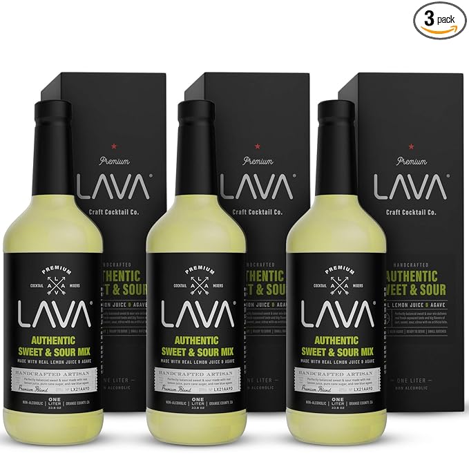 (3 Pack) LAVA Premium Authentic Sweet & Sour Mix, Made with Real Lemon Juice, Lime Juice, Raw Blue Agave, No Artificial Sweeteners. Whiskey Sour, Long Island Iced Tea, Lemon Drop. 33.8oz Glass Bottles-FemmiqueWomen