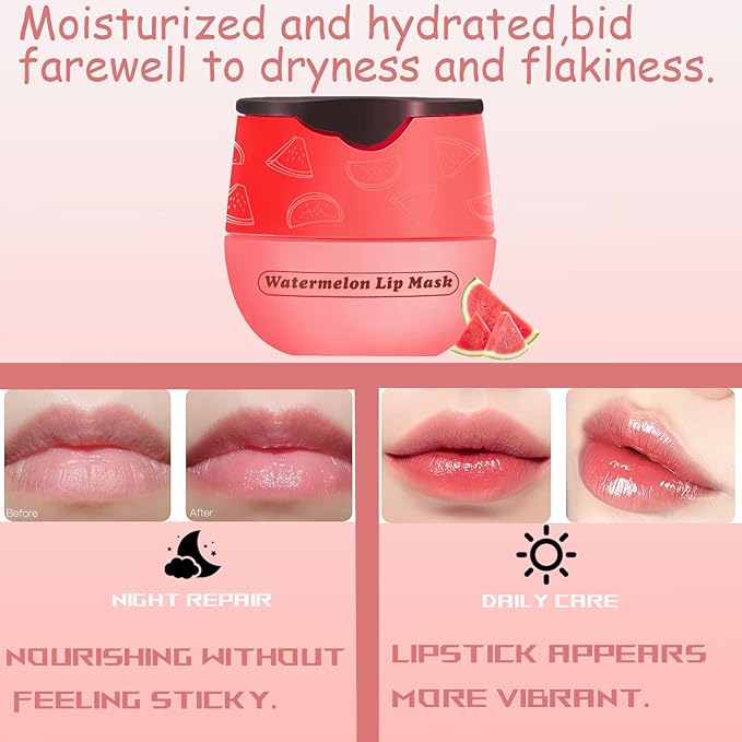 1 PCS Bee Lip Balm Honey Pot, Exfoliating Watermelon Bee Lip Balm Sleeping Lip Mask Overnight with Sticks, Honey Pot Lip Balm Prevention Dry Hydrating and Crack Lip Scrubs-FemmiqueWomen