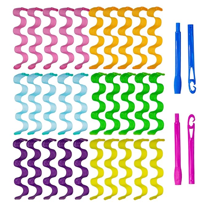 30pcs Heatless Hair Curlers Rollers Wave Curls Styling Kit with 2 Sets Styling Hooks,No Heat Spiral Curlers for Short and Medium Hair(12 Inch/ 30 cm)-FemmiqueWomen