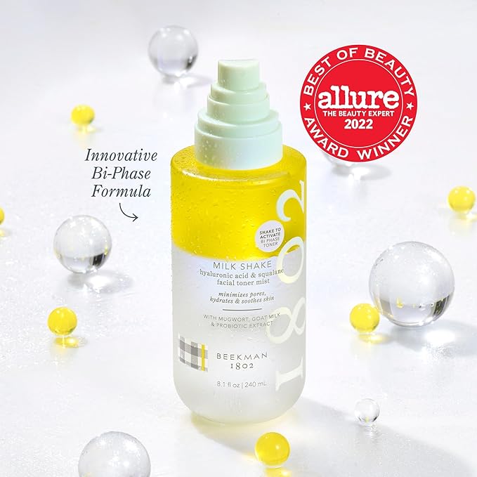 Beekman 1802 Milk Shake Hydrating Face Mist - Hyaluronic Acid & Squalane Facial Mist Minimizes Pores & Gently Moisturizes - Goat Milk Skin Toner Spray - Lightweight, Fragrance-Free Travel Toner-FemmiqueWomen