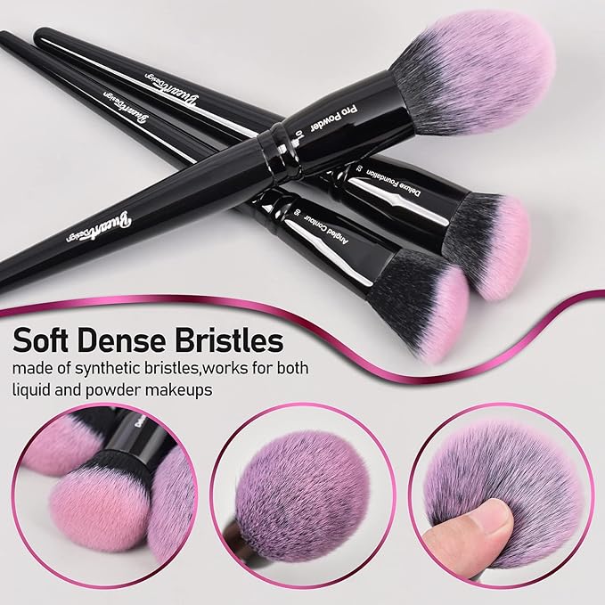 Bueart Design 18Pcs Pro Deluxe Fuchsia Pink Black Makeup Brushes set with Travel Make up Brush Holder case Foundation concealer contour Blush eyeshadow face make up brush set-FemmiqueWomen