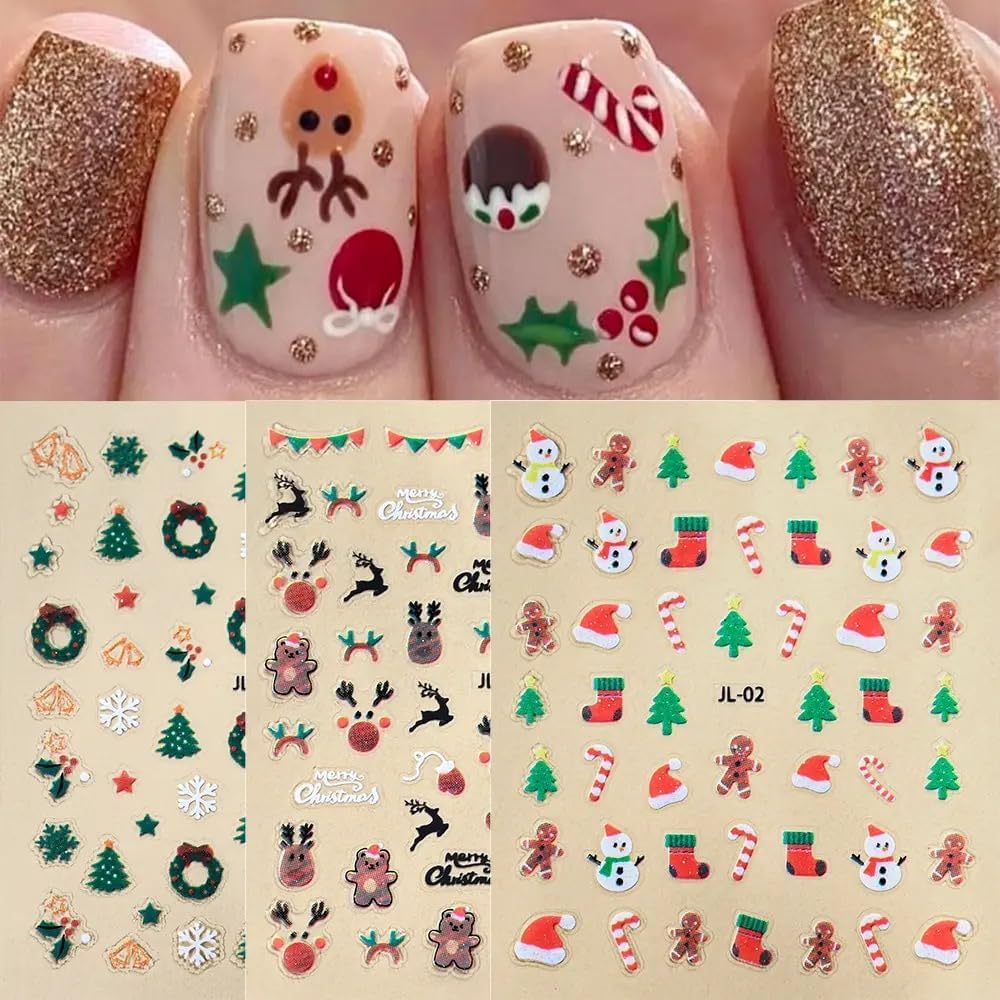 30 Sheets Christmas Nail Art Stickers 3D Self- Adhesive Snowflake Nail Charms Decals White Red Christmas Nail Decorations Accessories Supplies-FemmiqueWomen