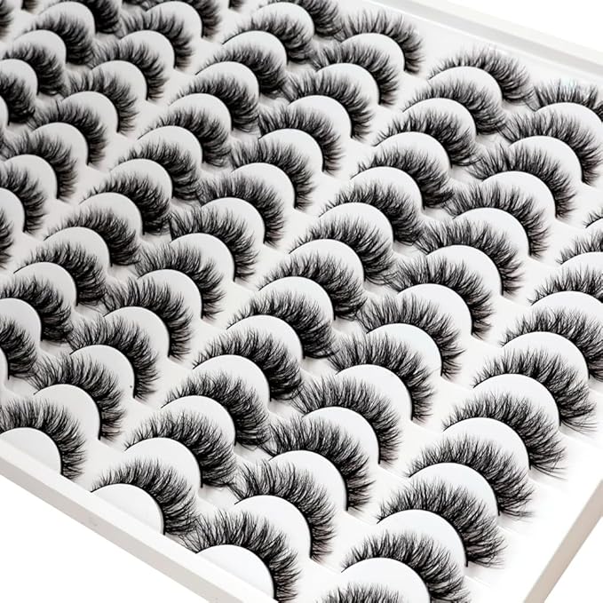 False Eyelashes 48 Pairs Faux Mink Lashes 14mm Wispy Lashes 3D Fluffy Cat Eye Lashes Pack Bulk Wholesale Strip Lashes(style 48-045)-FemmiqueWomen
