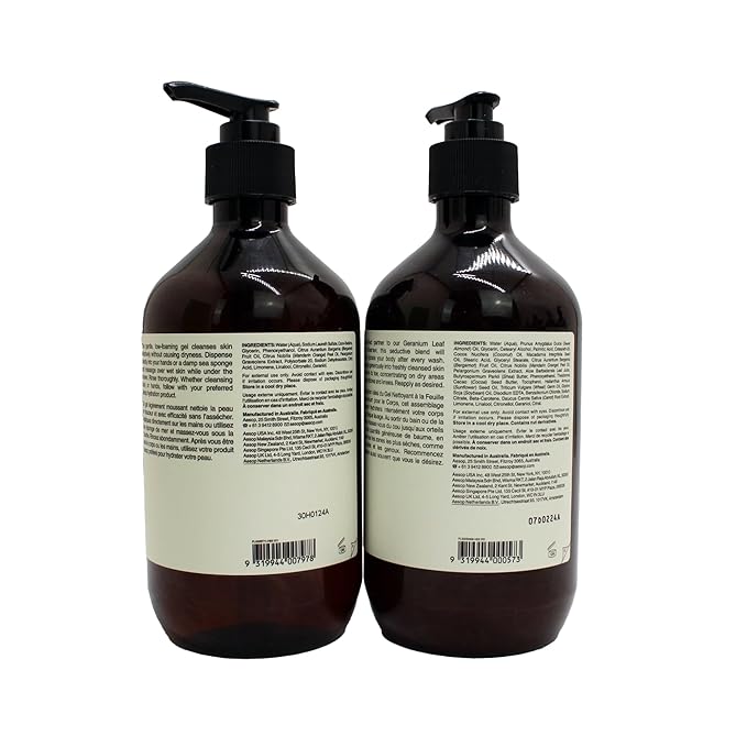 Aesop Geranium Leaf Duet | Gel Body Cleanser & Body Balm | Aromatic Pairing For Cleansed and Supple Skin | Paraben-Free, Cruelty-Free & Vegan |16.9 oz + 16.5 oz-FemmiqueWomen