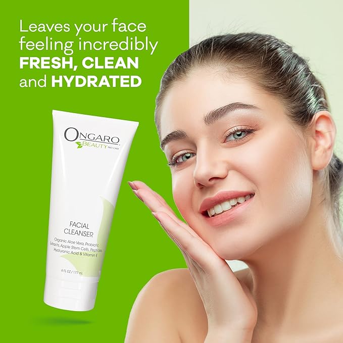 Ongaro Beauty Hydrating Face Cleanser, Gentle Facial Cleanser with Organic Aloe Vera for Normal, Oily, Sensitive and Dry Skin, Facial Wash with Hyaluronic Acid and Vitamin E, 6 fl oz-FemmiqueWomen
