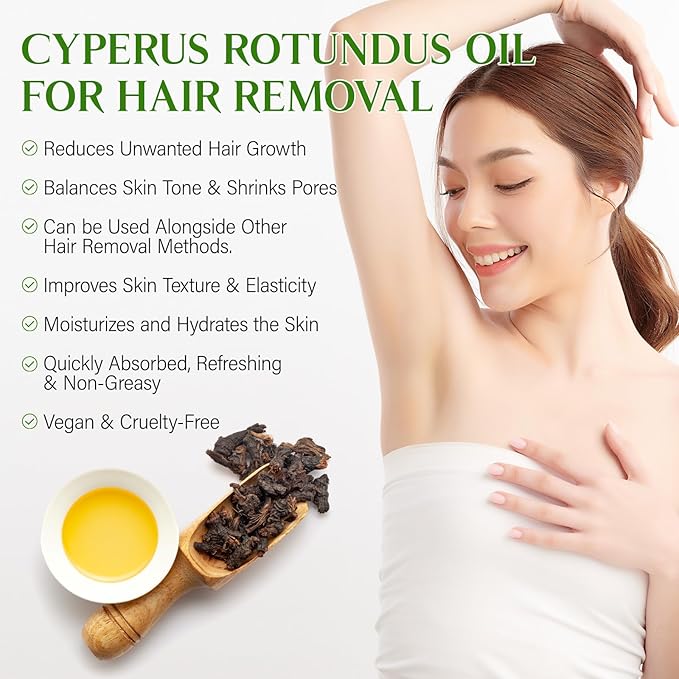 Cyperus Rotundus Oil,Cyperus Oil,Cyprus Rotundus Oil for Hair Removal,Cyperus Oil Natural, Soothing and gentle,Reducing Body Hair Growth,Smooth Skin & Hair Removal,60ml-FemmiqueWomen
