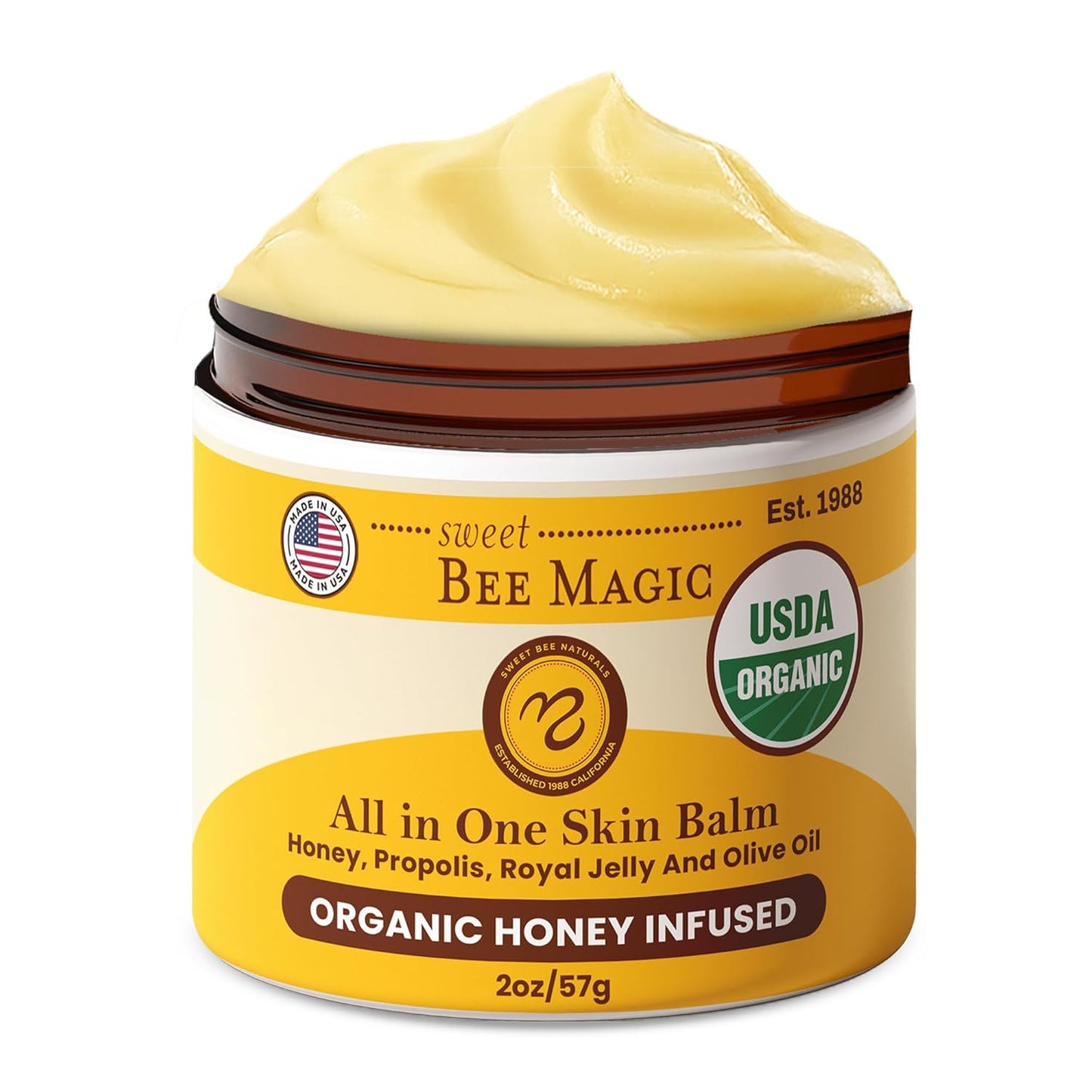 Sweet Bee Magic All In One Healing Organic Balm - Natural Skin Healing Cream, Beeswax Balm for Dry Skin, Face & Body Moisturizer - Certified Organic, All Natural Aid - 2 Jars (2oz Each,4oz Total)-FemmiqueWomen