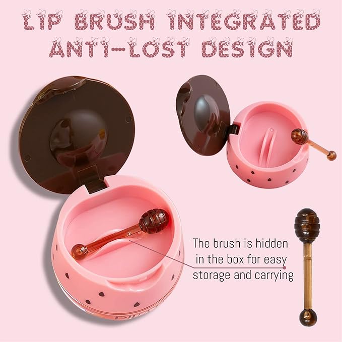 2PCS Lip Balm Honey Pot, Honey Pot Lip Balm for Dry Cracked Lips, Strawberry Lip Balm Scrubs Exfoliator & Moisturizer, Hydrating Lip Balm Honey Pot with Wand, Lip Sleeping Mask (B)-FemmiqueWomen