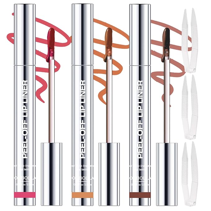 3 Colors Peel Off Lip Liner Stain with Tweezer, Long Lasting Waterproof Lip Tint Stains Makeup Set with Matte Finish for Women, Natural Look, Easy to Use, for All Skin Types (#015, M)-FemmiqueWomen