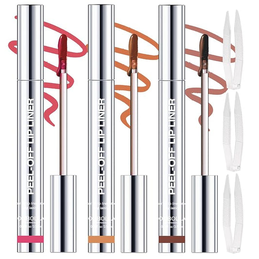 3 Colors Peel Off Lip Liner Stain with Tweezer, Long Lasting Waterproof Lip Tint Stains Makeup Set with Matte Finish for Women, Natural Look, Easy to Use, for All Skin Types (#015, M)-FemmiqueWomen