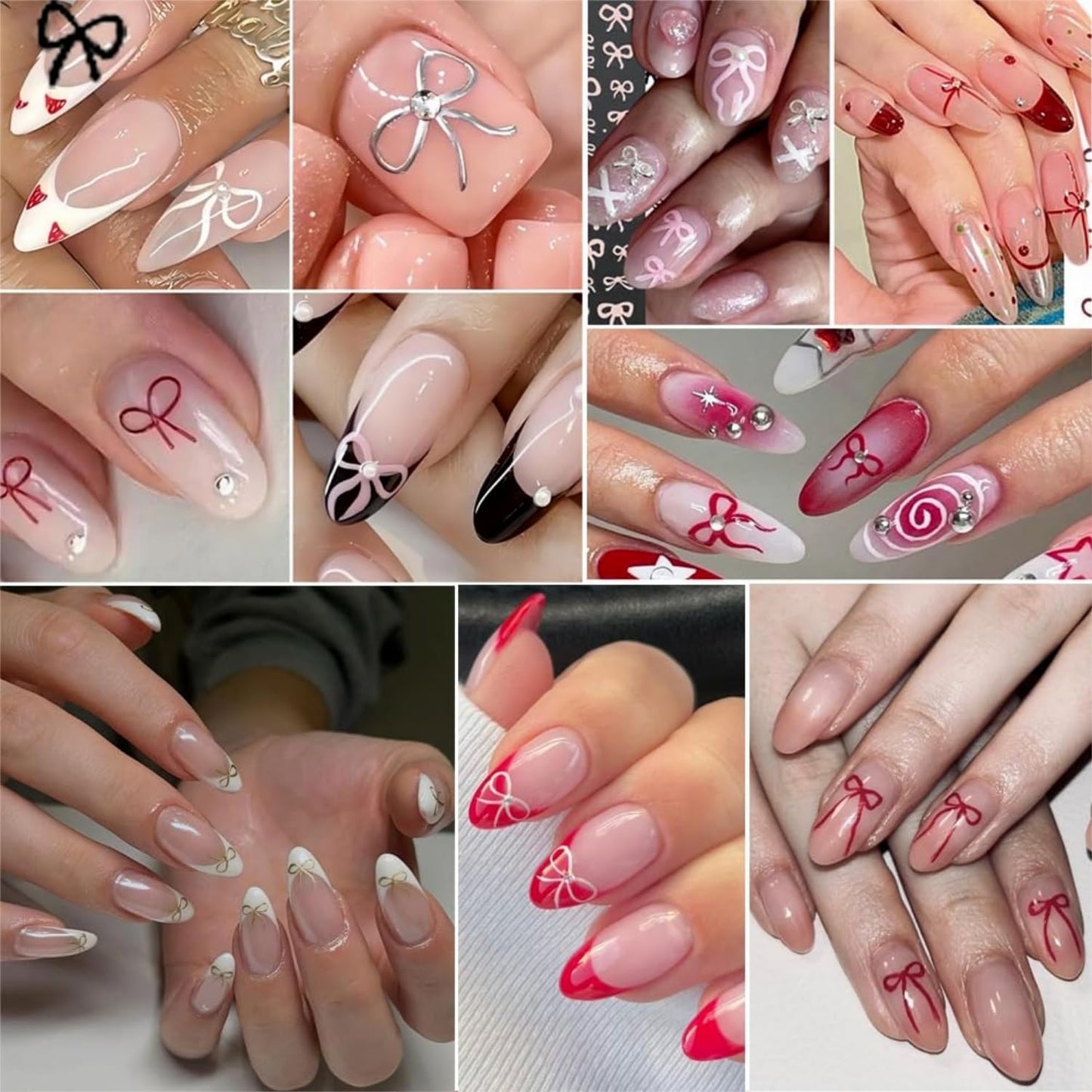 12 Sheets Self-Adhesive Bow Nail Stickers - 3D Decals for Nail Art - Black, White, Pink - DIY Manicure Decorations for Women & Girls-FemmiqueWomen