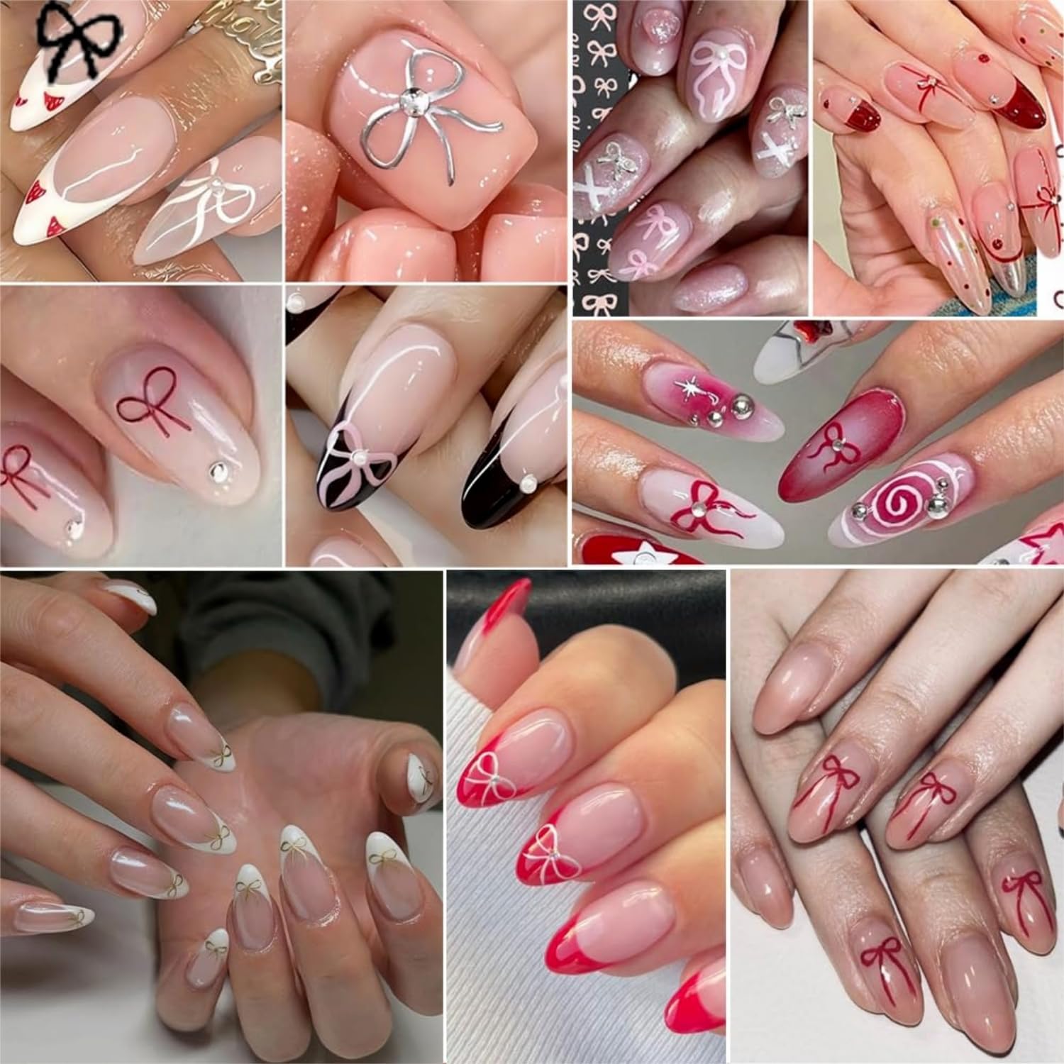 12 Sheets Self-Adhesive Bow Nail Stickers - 3D Decals for Nail Art - Black, White, Pink - DIY Manicure Decorations for Women & Girls-FemmiqueWomen
