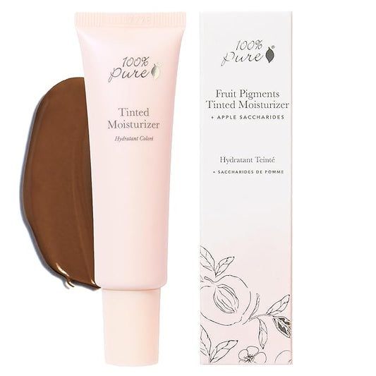100% PURE Tinted Moisturizer Anti-Aging Face Makeup - Fruit Pigmented Cocoa Light to Medium Coverage & Dewy Glow - Lightweight Foundation Deep Skin w/Neutral Undertone - Vegan - 1 Fl Oz-FemmiqueWomen