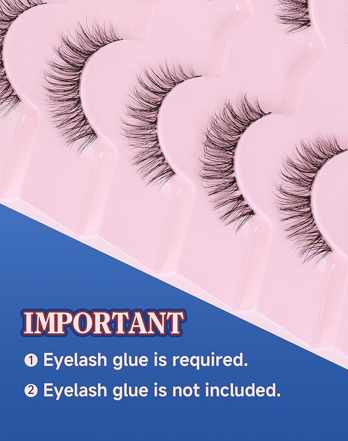 Clear Band Lashes Short Everyday Wispy False Eyelashes Natural Look Flared Strip Eyelash Small Lash Soft Fluffy Pack 7 Pairs SF-06-FemmiqueWomen